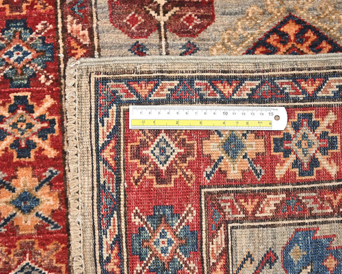 11 Feet Gray Kazak Afghan Hand Knotted Wool Runner Rug